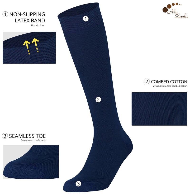 Mysocks Knee High Socks for Women Men Combed Cotton Seamless Toe Tall Long High Socks Navy,8-11 - Image 2
